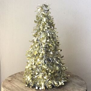 10” silver and gold tinsel cone tree Christmas Xmas winter decor decoration